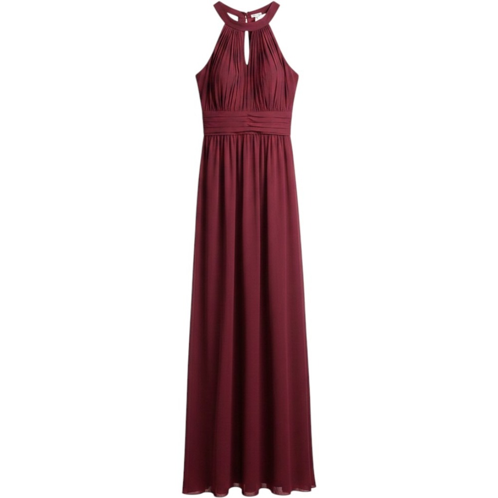 Azazie Women Camella Maxi Dress A12 Burgundy Halter Pleated Chiffon Formal Gown
